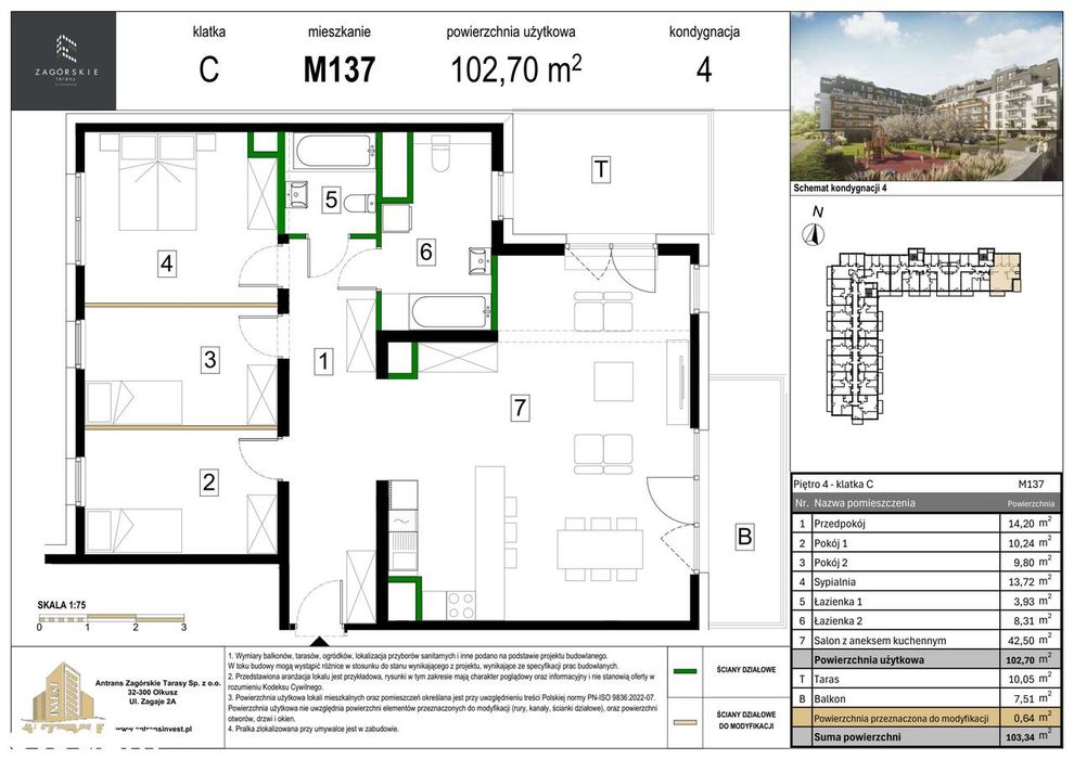 4-pokojowe mieszkanie 102 m² + taras Bezpośrednio - Widok 2