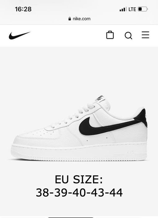 Кроссовки Nike Air Force 1 '07 белые с черным, размер 39