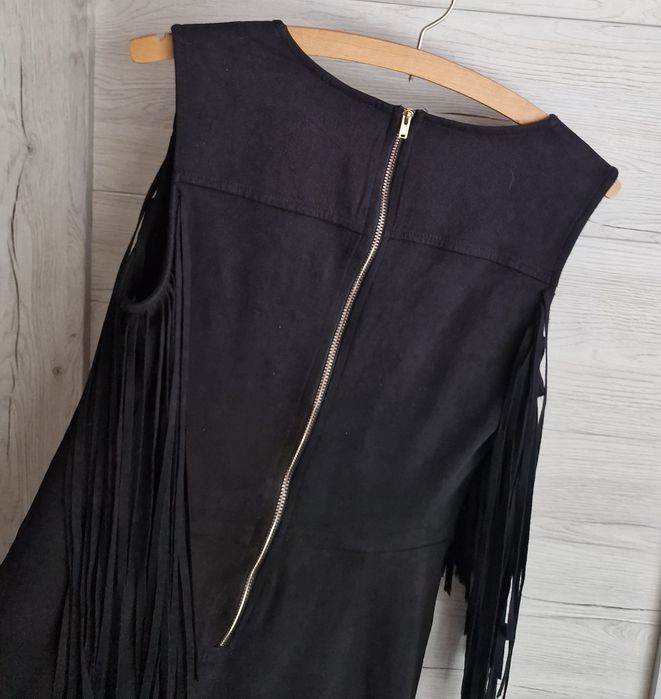 Sukienka Czarna Frędzle Zip M S Jedyna Cudna