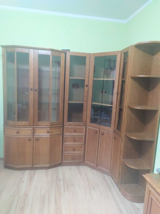 Witryna, kredens, biblioteczka narożna dębowa