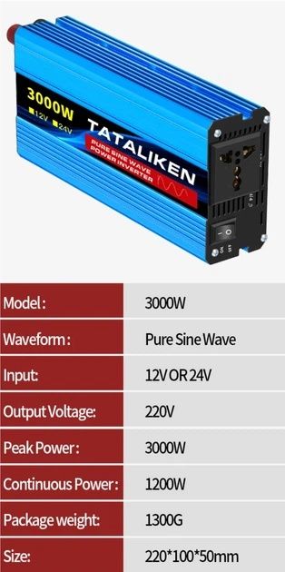 Інвертор 12V → 220 V - 3000W , 2200W (чистий синус)
Інвертор T