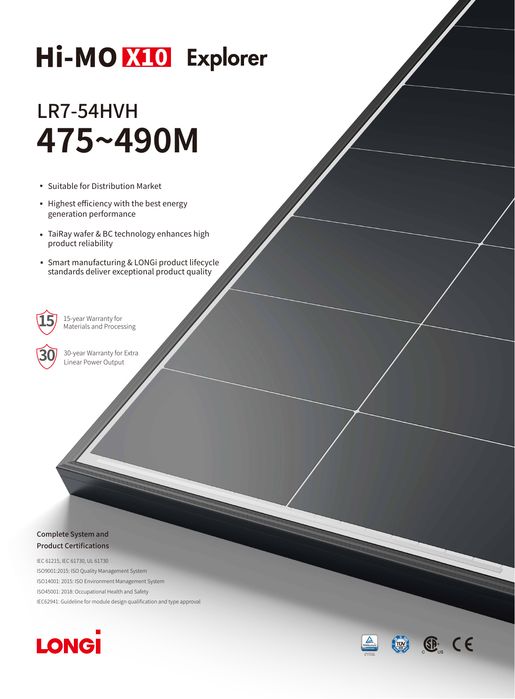 Painel fotovoltaico LONGi 480W Hi-MO X10 Monocristalino