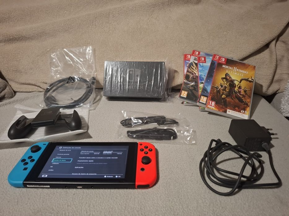 Nintendo switch V2 32gb + cartão 256 + jogos