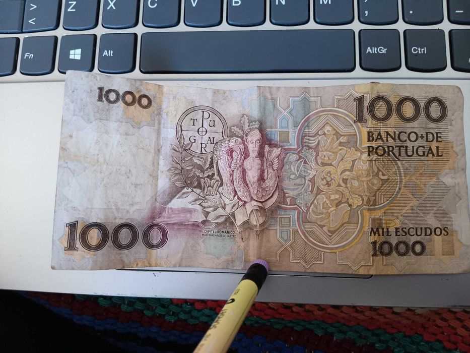 Nota de 1000 escudos - Teofilo Braga 1987