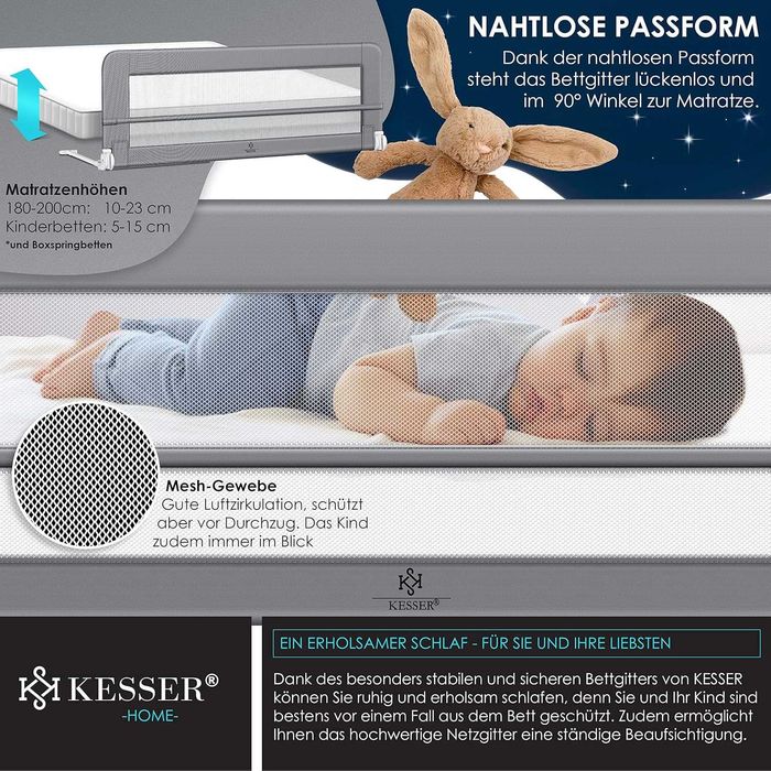 Kratka ochronna do łóżeczka dziecięcego, szara 200 cm, KESSER®