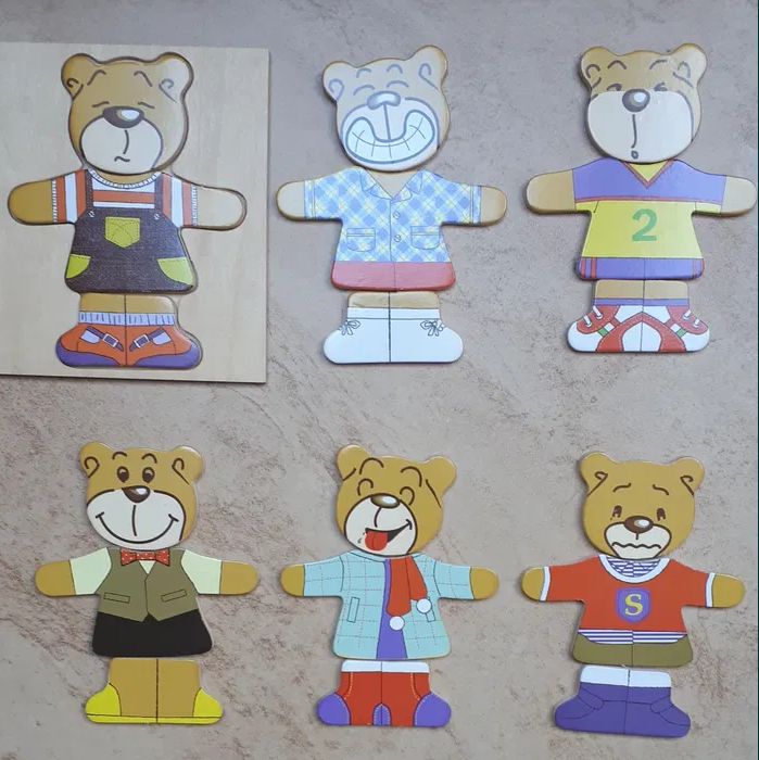 Miś drewniane puzzle ubranka