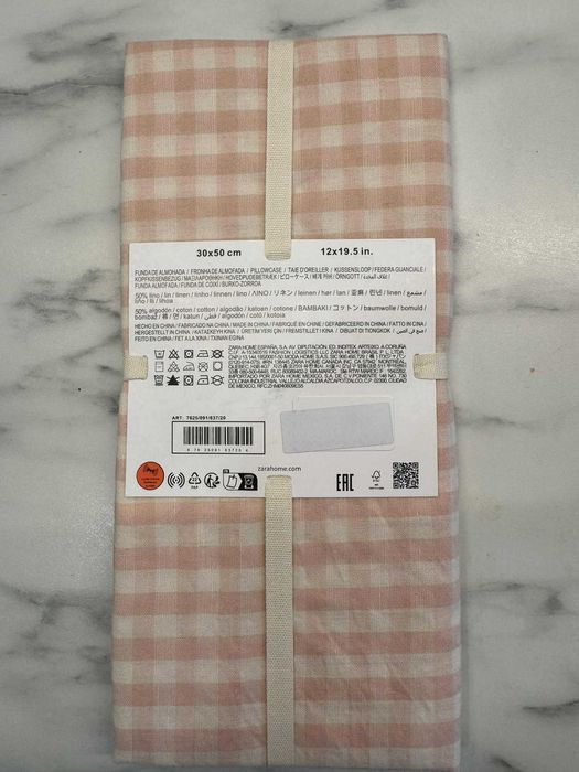 Pościel ZARA Home NOWA!! 220X220 len + bawełna kratka vichy, krata róż