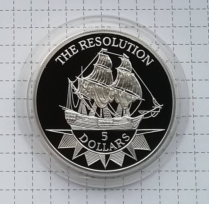 Ніуе 5 доларів 1996р. Корабель HMS Resolution. СРІБЛО. ПРУФ. Унція!