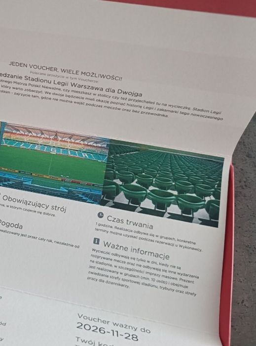 Voucher na zwiedzanie stadionu Legii 2os.