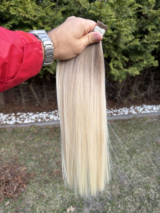 Blond włosy 60 cm bez silikonu do przedłużania