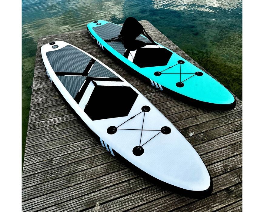 Deska SUP 320 cm Pompowana Paddleboard Zestaw 9w1 Wiosło 2w1 Siedzisko Kajak Do 180 kg Allround Stabilna Do Pływania