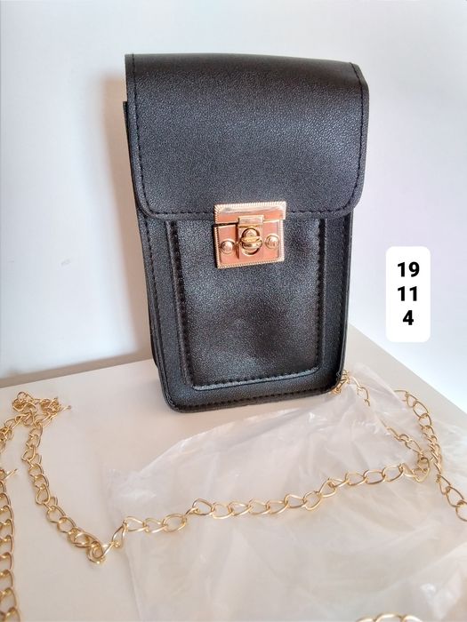 Mala tiracolo porta telemóvel ou documentos, preta 19x11cm