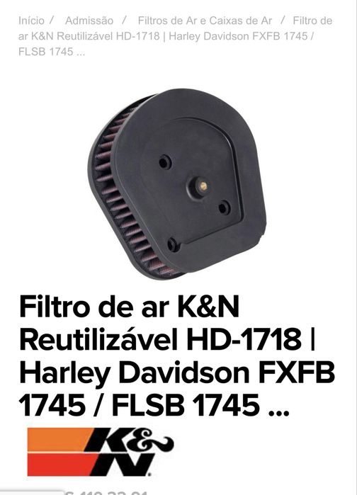 Filtro de ar K&N HD 1718 para Harley Davidson