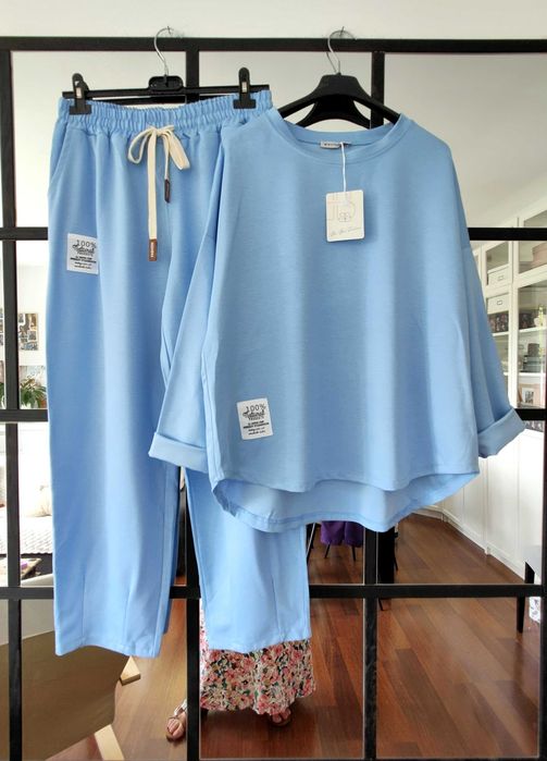 Komplet dresowy dzianina oversize bluza wiskoza M L XL