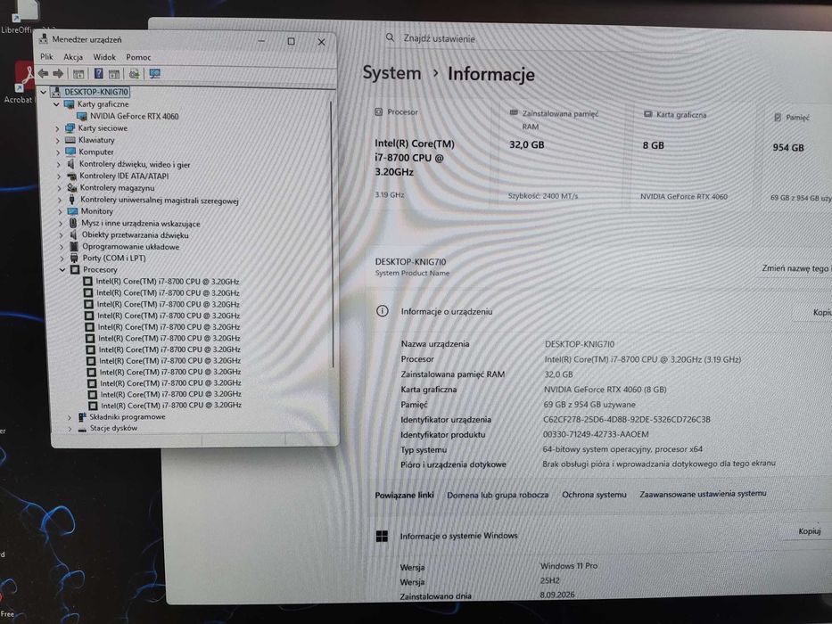 Komputer stacjonarny COFFER i7-k 32GB 1TB SSD NVME RTX 4060 Ti W11 RGB GW FV
