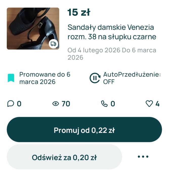 Sandały damskie Venezia rozm. 38 na słupku czarne