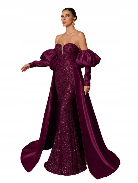 Shein bordowa sukienka wieczorowa gorsetowa z cekinami xl 1la