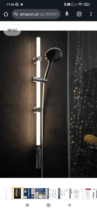 Drążek prysznicowy z podświetlanymi diodami LED, uchwyt prysznicowy