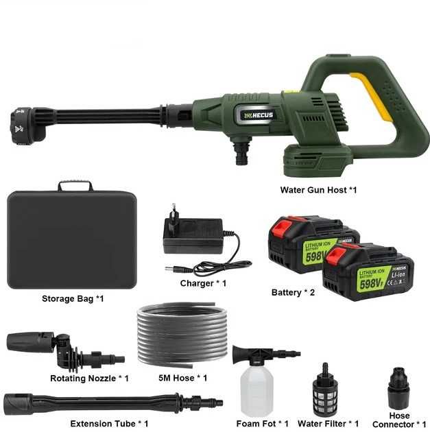 Pistola De Lavagem sem fios de Alta Pressão 200 BAR 2 baterias e mala