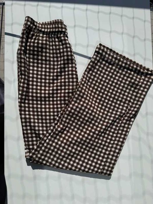 Wciągane luźne spodnie w czekoladowe brązowe w kratkę prosta nogawka z kieszeniami wide leg Pieces