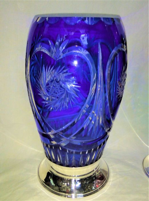 Jarra Cristal Azul Base Prata