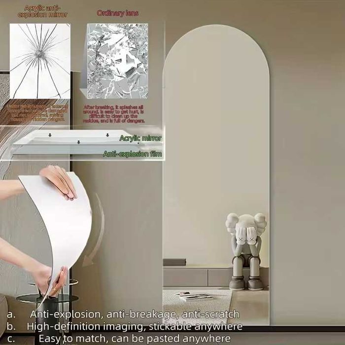 Nowe lustro akrylowe / 165x60cm / naklejane / wiszące / półokrągłe / bez ramek / R82!