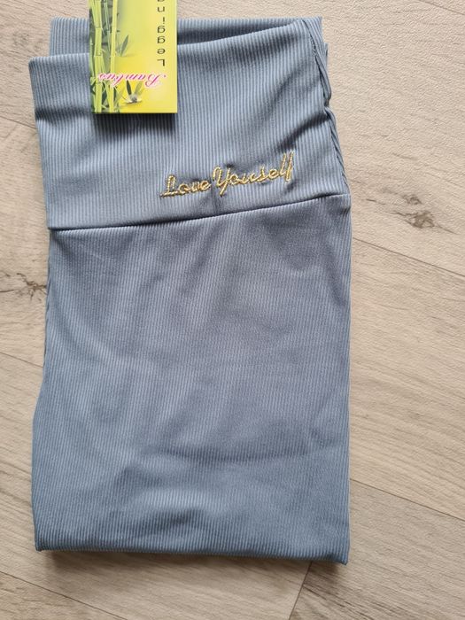 Legginsy getry prążek niebieski L/XL