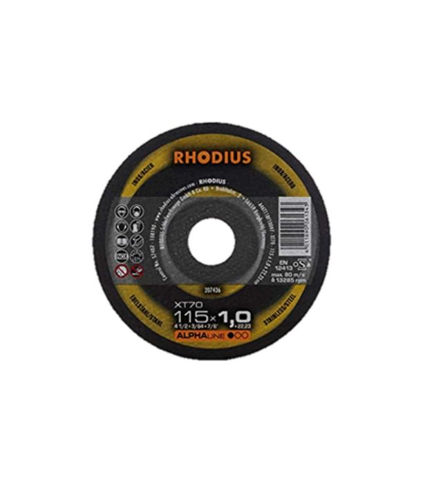DISCO CORTE INOX/Ferro RHODIUS 115X1.0X22MM - XT70 Alpha Line