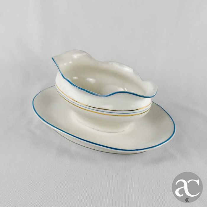Molheira em porcelana Vista Alegre, com frisos a azul e ouro