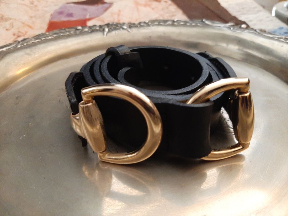 Cinto preto de pele genuína Haity