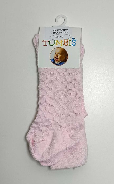 Rajstopki bawełniane pudrowy róż SERDUSZKA roz.62-68 cm