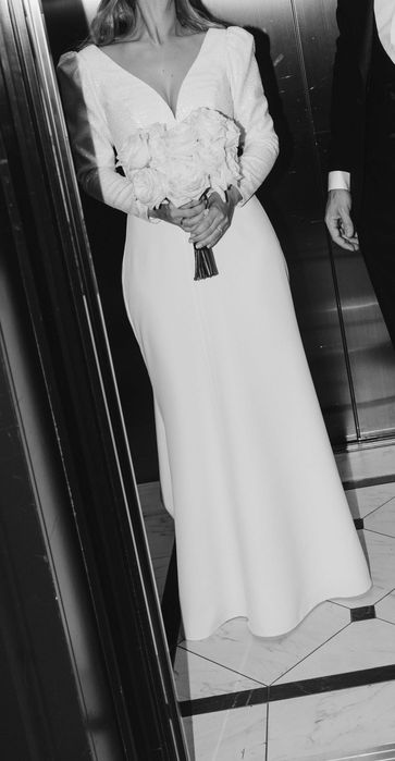 Suknia ślubna z trenem z włoskich tkanin