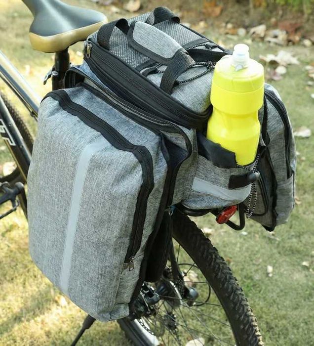 Sakwa Torba Rowerowa na Bagażnik Roweru Wodoodporna Odblaski Szary