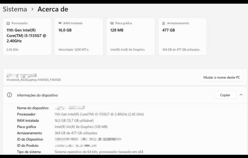 ASUS VivoBook 16" | Intel Core i5 | 16GB RAM | SSD 512GB | Excelente Estado