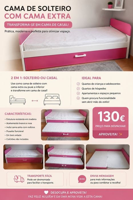 Cama de solteiro com cama extra