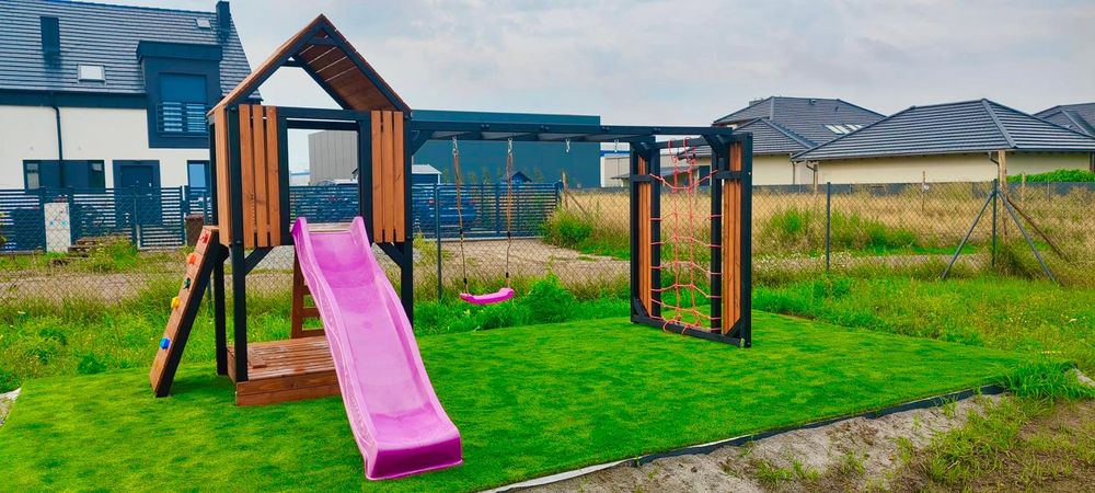 Drewniany Plac Zabaw do ogrodu - PROMOCJA - DYZIO - Domek - Huśtawka