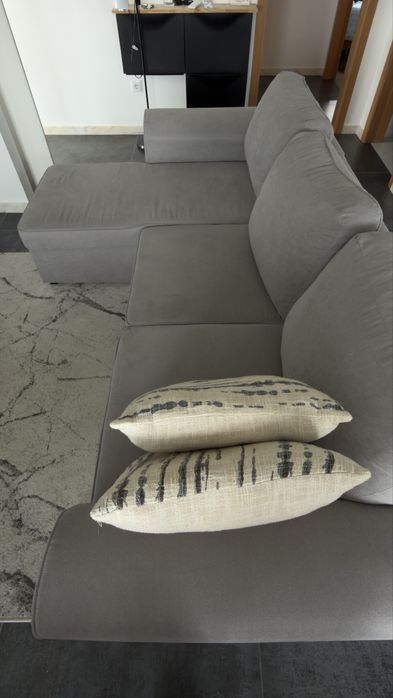 Sofá de 3 Lugares com Chaise Longue Cinzento – Excelente Estado