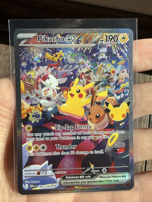 karta Pikachu ex (150/128) Special Illustration Rare z zestawu 30th Celebration Pokemon