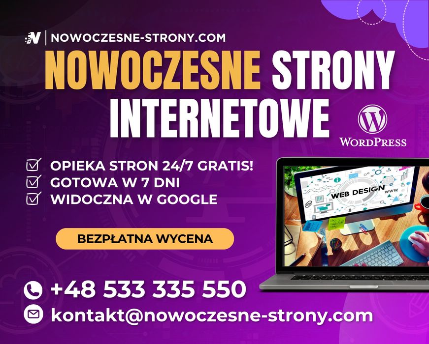 Nowoczesne Strony Internetowe | WordPress z 5-letnią Gwarancją | Opieka Stron 12 miesięcy