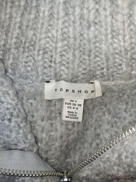 Свитер джемпер женский с горловиной на змейке зип 3/4 Topshop серый