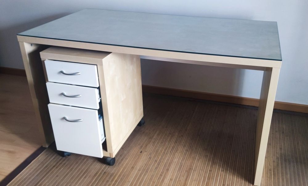 Secretária escritório + tampo em vidro