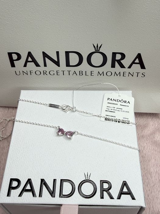 Комплект Pandora Рожевий бант каблучка, підвіска, сережки, браслет S925 ALE Бірка Пандора Гарантія 30 днів