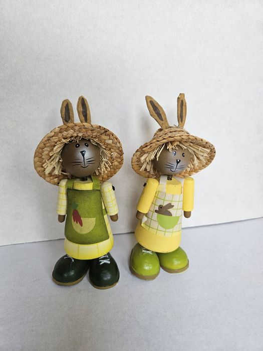 Conjunto Figuras 2 Coelhinhos Madeira Usados