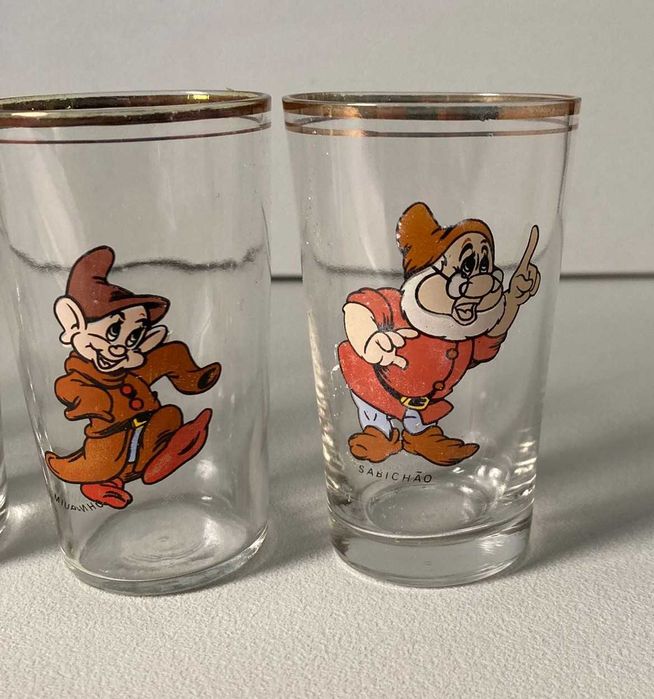 5 Copos de Vidro Antigos Vintage Disney A Branca de Neve e os Sete Anões (Snow White)