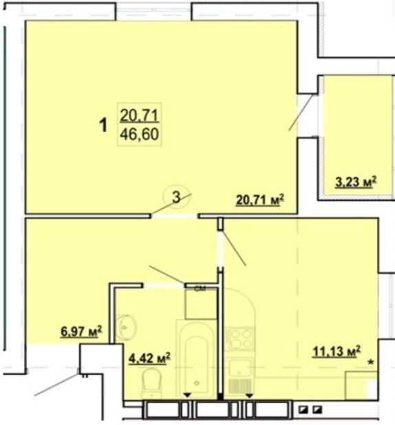 Продам 1 комн. квартиру 5 этаж, 46 м2 в новострое ЖК Гидропарк РА