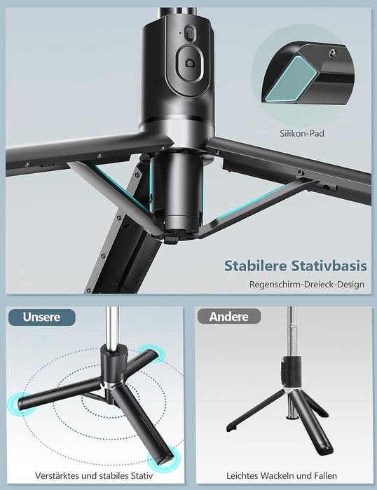 TUPWOON Q02M Statyw Bluetooth selfie lampa LED regulacja 21cm do 114cm
