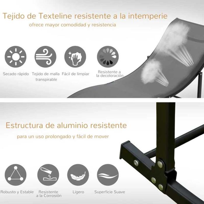 2 espreguiçadeiras ergonómicas dobráveis em forma de S - Cinzento