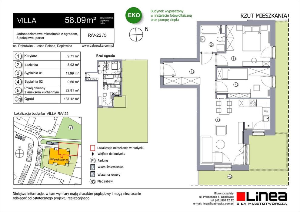 3-pokojowe mieszkanie 58m2 + ogródek