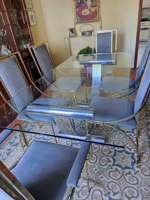 Conjunto de Mesa em vidro de Jantar e 6 Cadeiras