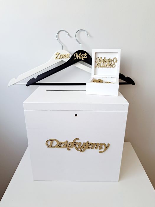 Duże Białe pudełko na koperty obrączki wieszaki ślubne wesele ślub